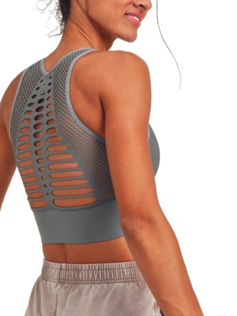 Mono B Lazer Cut Cropped Tank - Sea